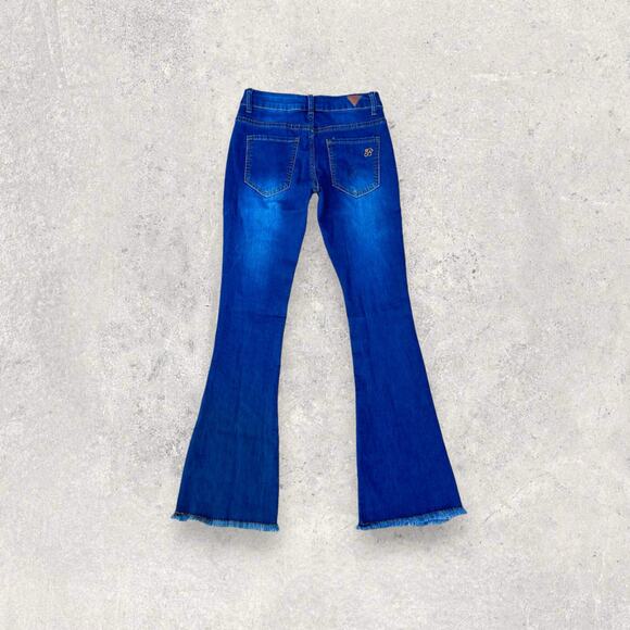 Red Bottoms Women’s Blue Flare Leg Jeans with Raw Hem Size 7/28 - Picture 2 of 5